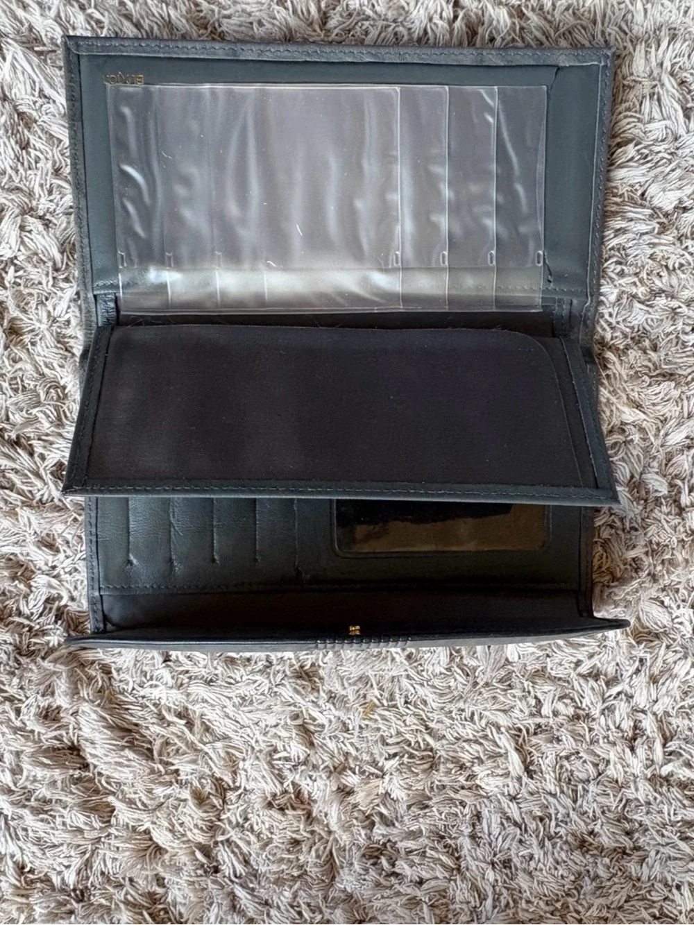Buxton Gray Leather Wallet with Gold Kiss-Lock Accent